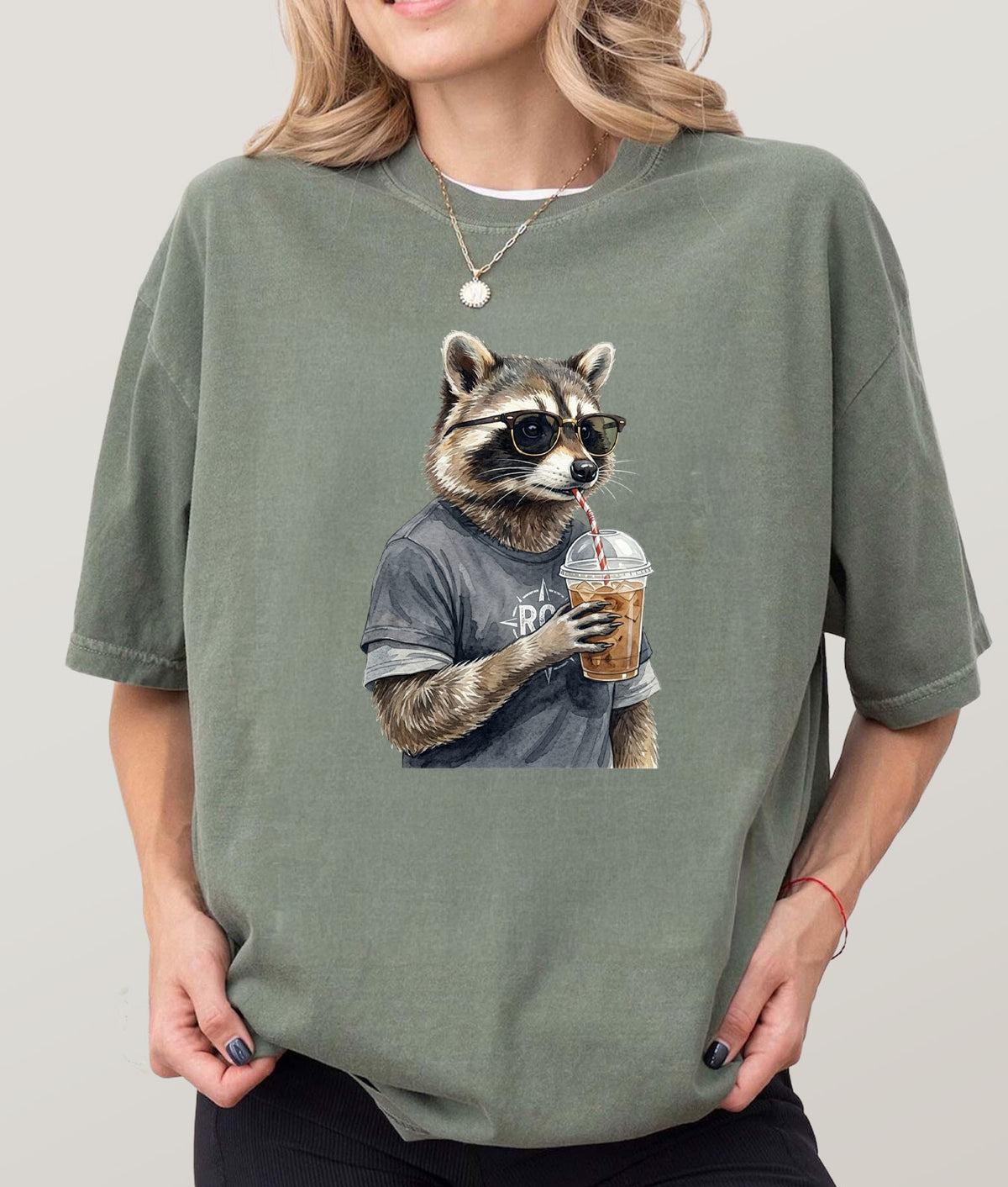 Coffee Drinker Racoon T-Shirt