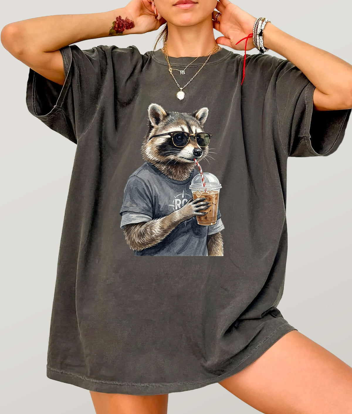 Coffee Drinker Racoon T-Shirt